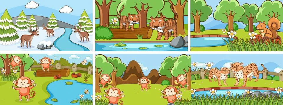 Background scenes of animals in the wild Stock Illustration