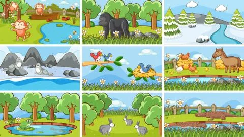 Background scenes of animals in the wild Stock Illustration