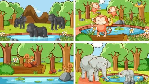 Background scenes of animals in the wild Stock Illustration