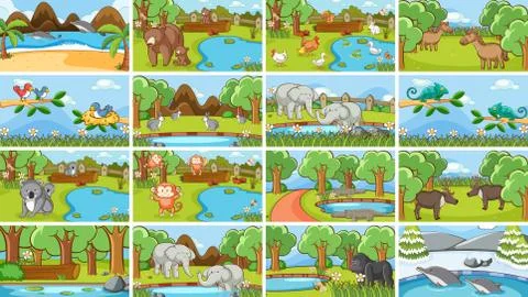 Background scenes of animals in the wild Stock Illustration