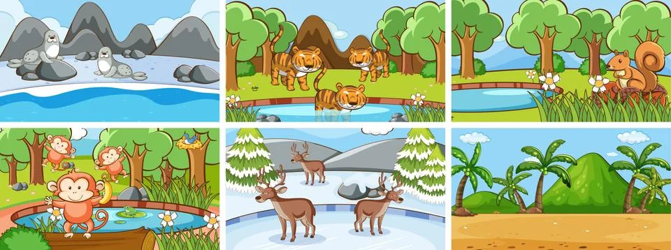 Background scenes of animals in the wild Stock Illustration