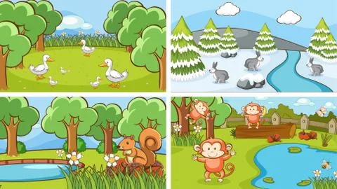 Background scenes of animals in the wild Stock Illustration