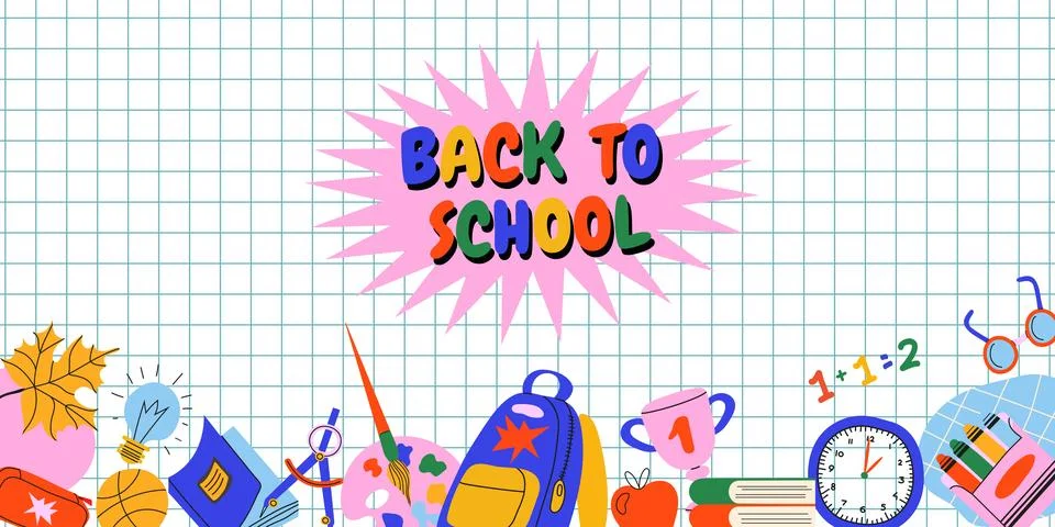 Background for school. Back to school horizontal web banner template with s.. Stock Illustration