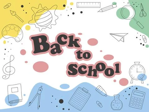 Background with school objects and elements and text Back to school イラスト素材