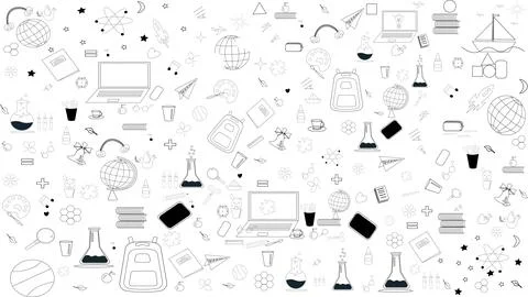 A background with school supplies, a globe, a backpack, and creative elements イラスト素材