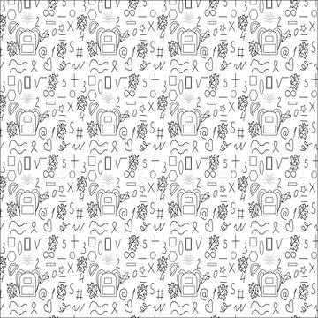 A background with school supplies, a globe, a backpack, and creative elements Stock Illustration