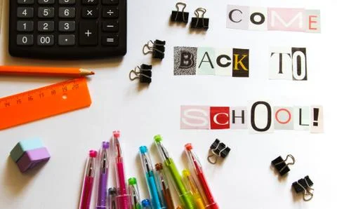 Background with school supplies. Stock Photos
