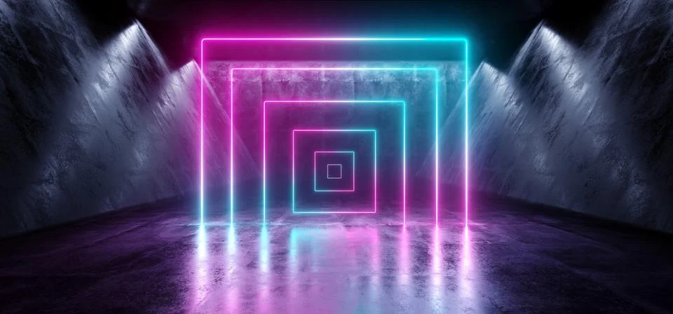 Background Sci Fi Neon Rectangle Futuristic Alien Spaceship Dance Club Stage  스톡 일러스트