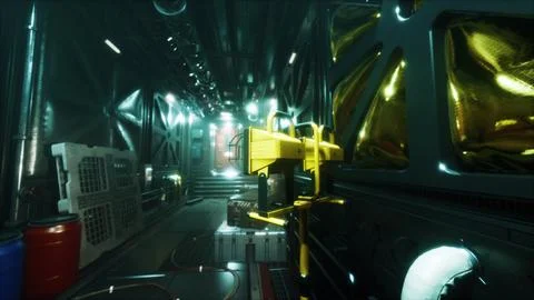 Background Science fiction interior. Sci-fi spaceship corridors. 3d rendering Stock Illustration