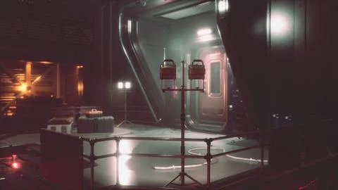 Background Science fiction interior. Sci-fi spaceship corridors. 3d rendering Stock Illustration