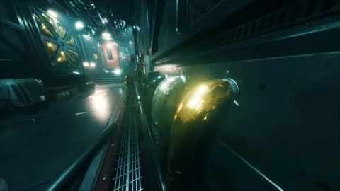 Background Science fiction interior. Sci-fi spaceship corridors. 3d rendering Stock Illustration