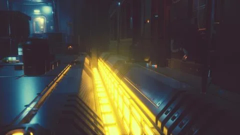 Background Science fiction interior. Sci-fi spaceship corridors. 3d rendering Stock Illustration