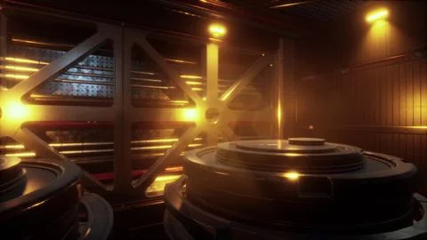 Background Science fiction interior. Sci-fi spaceship corridors. 3d rendering Stock Illustration