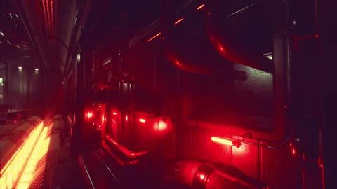 Background Science fiction interior. Sci-fi spaceship corridors. 3d rendering Stock Illustration