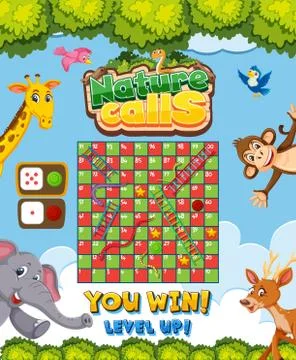 Background screen design for boardgame with wild animals in forest Stock Illustration