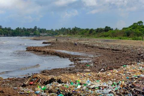 Background Sea Pollution: Garbage dumped in the Sri Lankan Sea near Colombo. Stock Photos