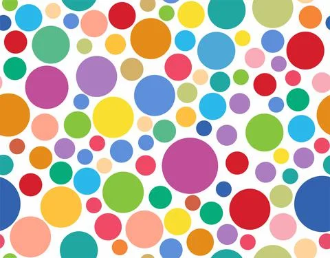 The background is seamless of multicolored circles of different sizes. Stock Illustration