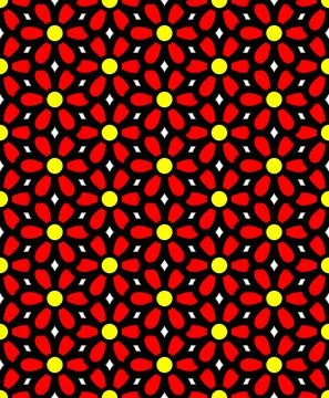 Background seamless pattern floral geometric red yellow black lines Stock Illustration