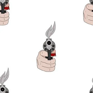 Background seamless pattern with gun the hand of a girl with a red manicure with Stock Illustration