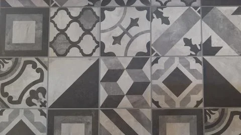 Background seamless texture of old stone wall Azulejo patchwork tile surfac.. Stockfoto's