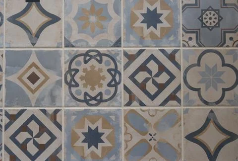 Background seamless texture of old stone wall Azulejo patchwork tile surfac.. 库存照片