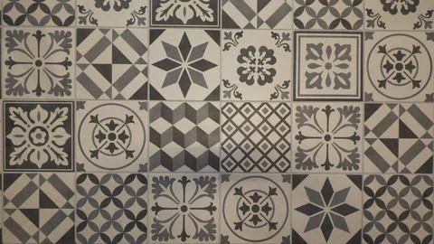 Background seamless texture of old stone wall Azulejo patchwork tile ancien.. Stock Photos