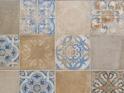 Background seamless texture of old stone wall Azulejo patchwork tile surfac.. 库存照片