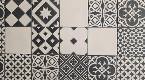 Background seamless texture stone wall azulejo patchwork tile surface Stockfoto's