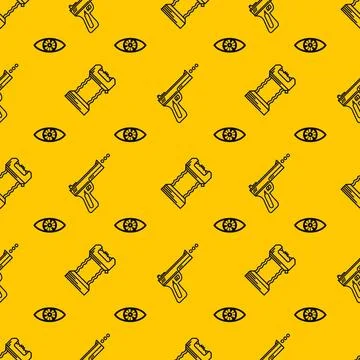 Background for self defence Seamless pattern with black contour stun gun a... Stock Photos