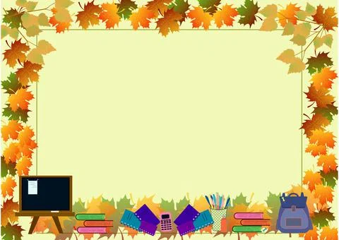 Background for September 1 with leaves and school supplies Stock Illustration