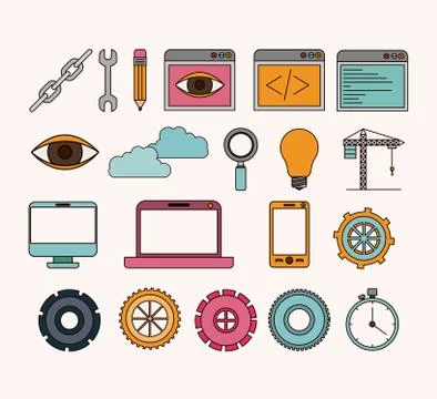 Background with set of elements building or architecture Stock Illustration