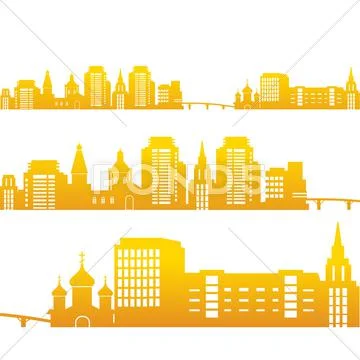 Background with set of urban buildings with yellow gradient Stock Illustration