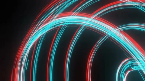 Background of shimmering luminous sinuous red and turquoise lines on a black bac Stock Footage 188480590