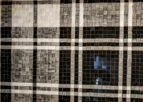 Background of shiny stone flooring pattern with black, white and grey strip p Stock-Fotos