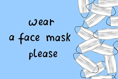 Background, side border with medical face masks with lettering. Sidewall, pos Stock Illustration