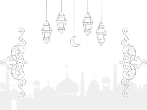 Background silhouette of mosque and lantern lights with low opacity Stock Illustration