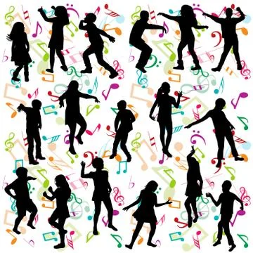 Background with silhouettes of children dancing Stock Illustration
