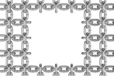 Background with silver metal chain. Tool metal chain. 3D render Ilustração Stock