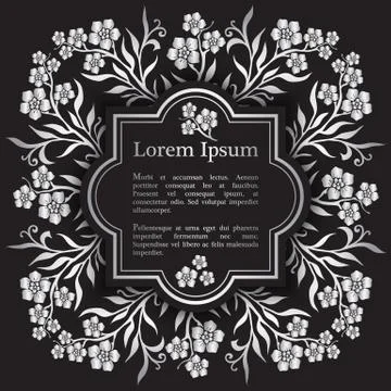 Background with silver myosotis (forget-me-not) graphic flowers Stock Illustration