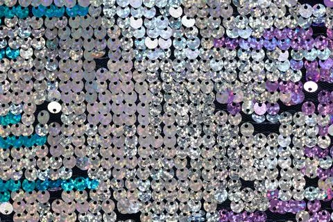 Background, silver sequins material macro, close-up, top view, flatly. Trendy Stock Photos