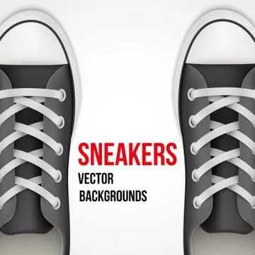 Background of simple black classic sneakers. Realistic Vector Illustration. 스톡 일러스트