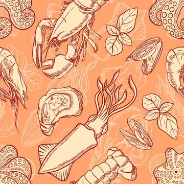 Background with sketch seafood Stock-Illustration