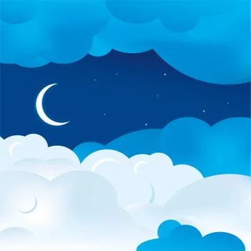 Background of sky with moon and clouds in soft pastels. Illustrazione stock