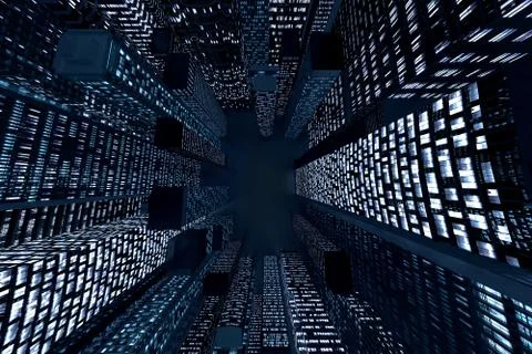 Background of skyscrapers at night. Top view Ilustração Stock