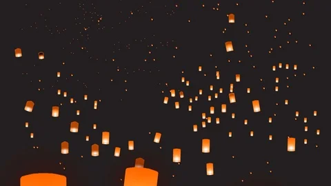 Background with small chinese lanterns in the night sky Stock Footage 120988098
