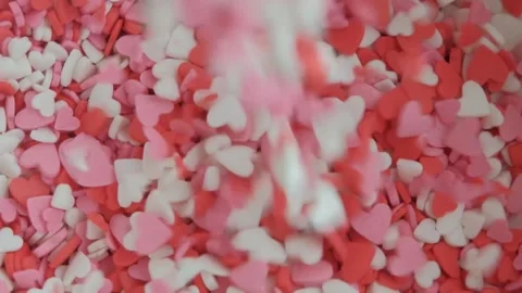 Background of small colored hearts of red white pink color Stock Footage 199284617