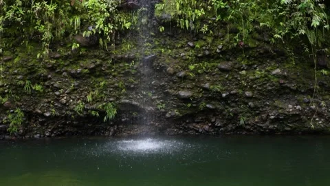 Background of a small waterfall of which the water falls in a swimming hole Stock Footage 151279367