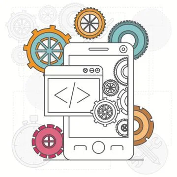 Background with smartphone apps and tools for developers Illustrazione stock