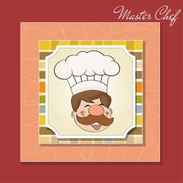 Background with smiling chef and menu Stock Illustration