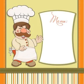 Background with smiling chef and menu Stock Illustration